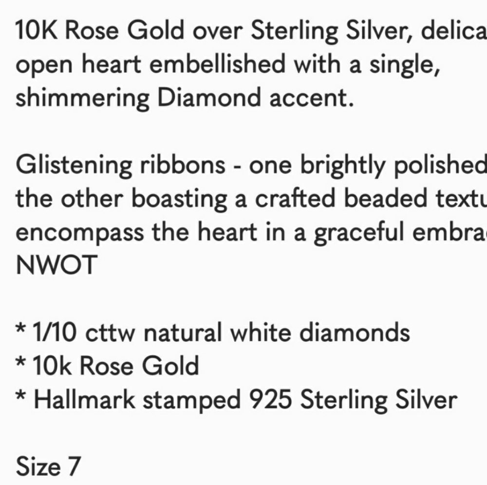SOLD Kay Jewelers Diamond Sterling Rose Gold Heart Ring. SZ 7 - Picture 5 of 11